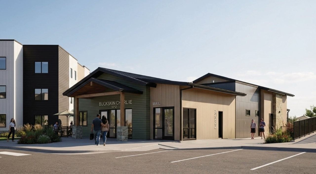 A modern building with the words "Buckskin Online" on the front.